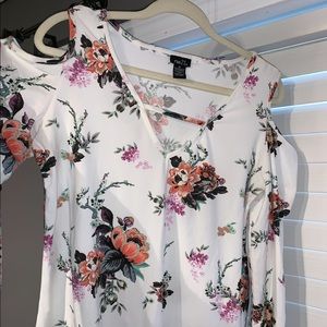 Floral long sleeve shirt with shoulder cut outs